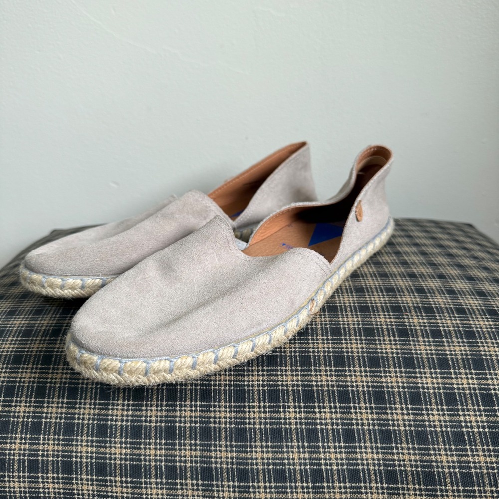 Verbenas Carmen Suede Leather Espadrille Flat Shoes Size 40 Taupe Gray